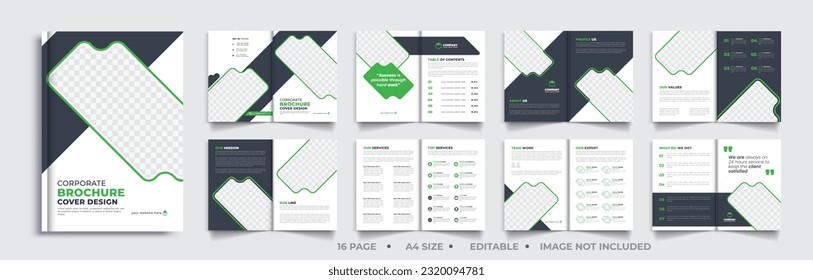 16 page corporate brochure editable template layout, minimal business brochure template