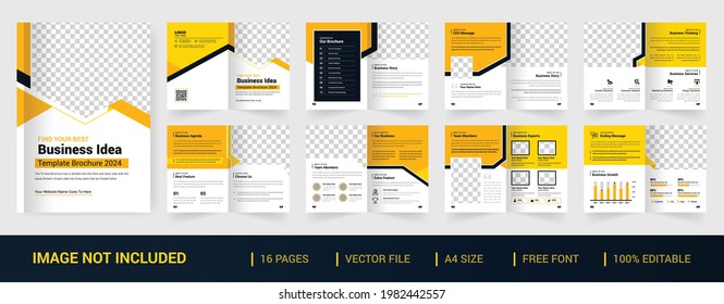 16 page Multipurpose black and yellow Brochure template, Company Profile, Simple style and modern layout, Business Proposal, presentations, Annual report, Corporate report, advertising