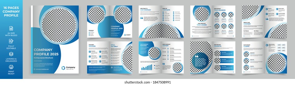 Plantilla de folleto multipropósito de 16 páginas, perfil de empresa, estilo simple y diseño moderno, propuesta de negocio, presentaciones, informe anual, informe de empresa, publicidad