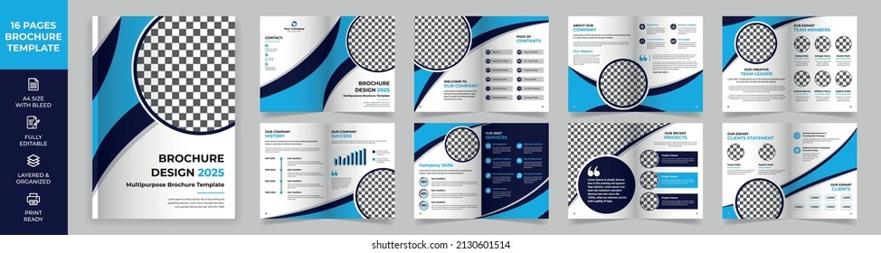 16 page Multipurpose Brochure template, Company Profile, Simple style and modern layout, Business Proposal, presentations, Annual report, Corporate report, advertising
