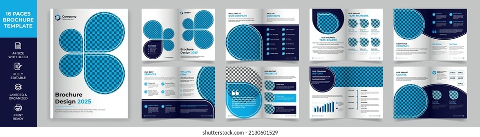 Plantilla de folleto multipropósito de 16 páginas, perfil de empresa, estilo simple y diseño moderno, propuesta de negocio, presentaciones, informe anual, informe de empresa, publicidad