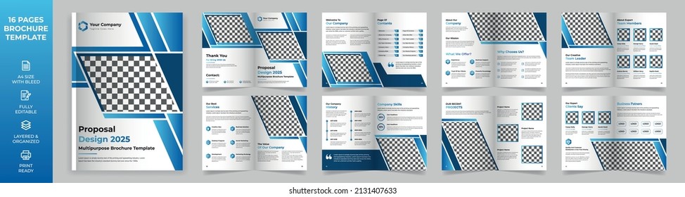 16-seitige Broschüre, einfaches und modernes Layout, Infografiken für Unternehmensvorschläge, Präsentationen, Geschäftsbericht, Unternehmensprofil, Unternehmensbericht, Werbung