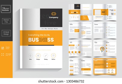 16 Pages  Business Brochure with modern abstract design. Use for marketing,print, annual report and business presentations and Multi Purpose. - Vector