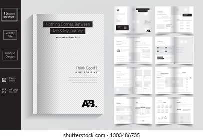 16 Pages  Business Brochure with modern abstract design. Use for marketing,print, annual report and business presentations and Multi Purpose. - Vector