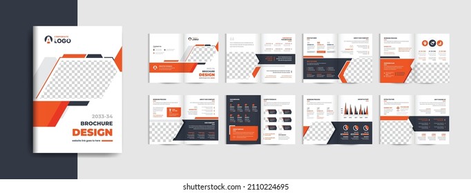 16 pages colorful modern company profile brochure template layout design, creative and clean annul report business brochure template design theme for multipurpose use