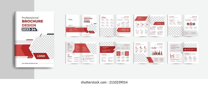 16 pages colorful modern company profile brochure template layout design, creative and clean annul report business brochure template design theme for multipurpose use