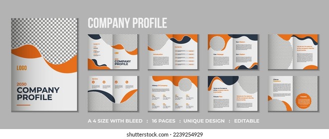 16 pages Corporate company profile bifold brochure template design