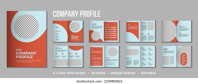 16 pages Corporate company profile bifold brochure template design