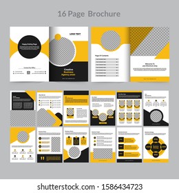 16 Pages Creative Business Brochure With Modern Abstract Design. 