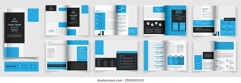 16 pages editable brochure template layout design, company profile brochure layout, corporate business booklet, simple style and modern layout, bifold brochure, annual report template, annual report