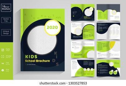 16 Pages  Education Brochure with modern abstract design. Use for Scholl,College,University, marketing,print, annual report and business presentations and Multi Purpose. - Vector