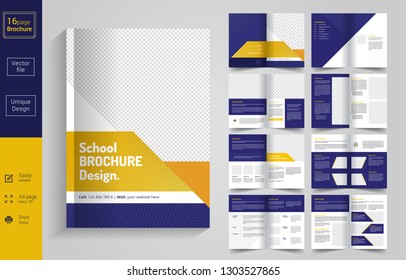 16 Pages  Education Brochure With Modern Abstract Design. Use For Scholl,College,University, Marketing,print, Annual Report And Business Presentations And Multi Purpose. - Vector