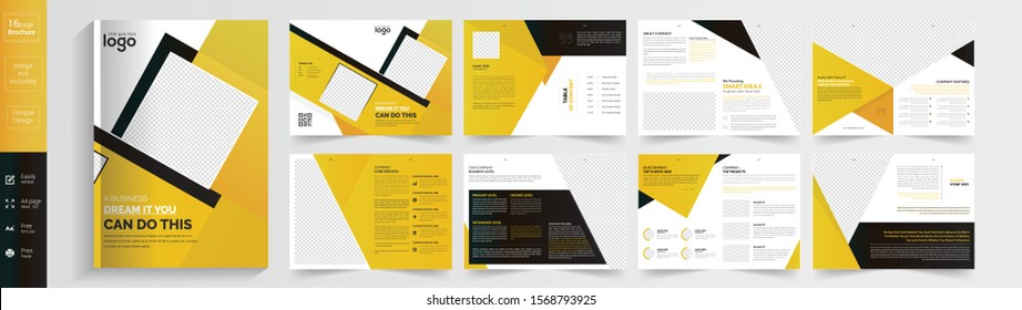 16 Pages Geometric Business Brochure with modern abstract design. Use for marketing, print, annual report and business presentations and Multi Purpose. - Vector