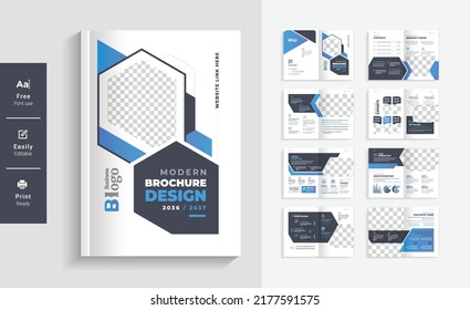 16 Pages Geometric Business Brochure with modern abstract design. Use for marketing,print, annual report and business presentations and Multi Purpose. - Vector