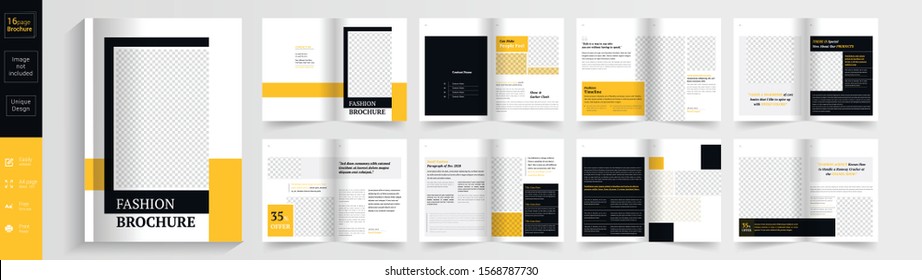 16 Pages Geometric Fashion Brochure with modern abstract design. Use for marketing, print, annual report and business presentations and Multi Purpose. - Vector