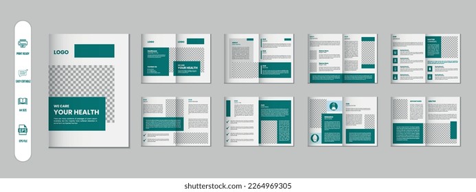 16 Pages Medical brochure, Healthcare annual report, business profile a4 size flyer template design
