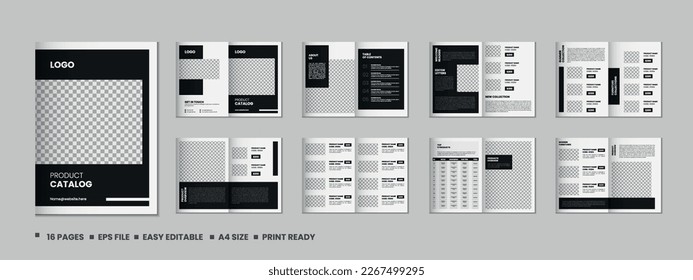 16 Pages product catalog, company profile, proposal, portfolio, magazine, annual report, a4 size template design
