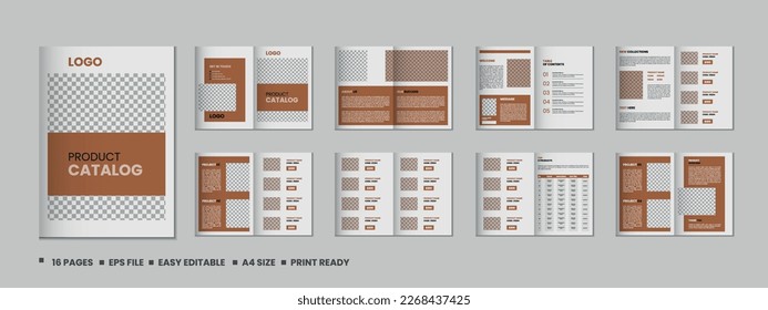 16 Pages product catalog, company profile, proposal, portfolio, magazine, annual report, a4 size template design
