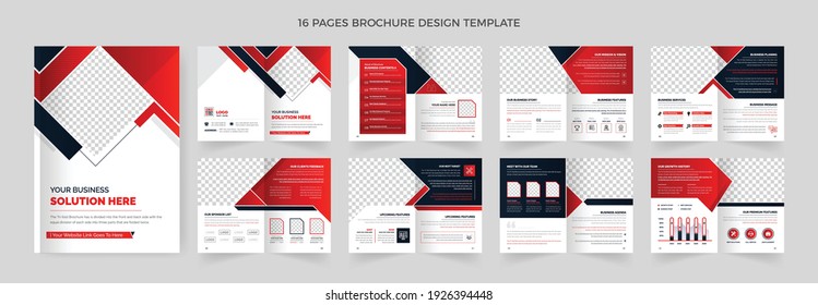 16 pages Professional corporate business brochure or booklet template, multi-page brochure design.