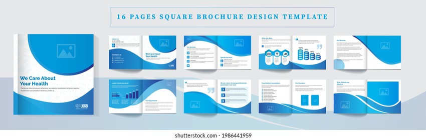 16 Pages Square Medical Brochure Template Presentation, Bifold Square Brochure Design