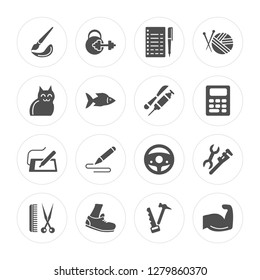 16 Painter, Athlete, Runner, Barber, Plumber, Body Building, Ailurophile, Graphic De, Doctor modern icons on round shapes, vector illustration, eps10, trendy icon set.