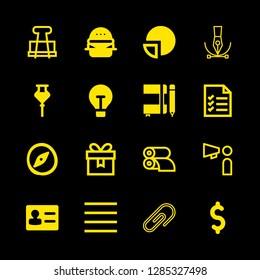 16 paper icons with burger and notebook in this set