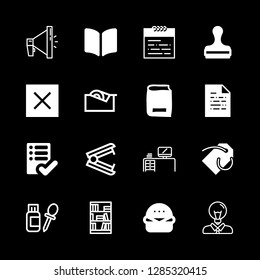 16 paper icons with checked filled list and ink bottle and dropper in this set