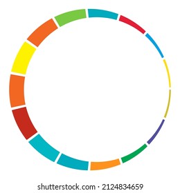 16 part, section segmented circle. Abstract dashed lines circular geometric element