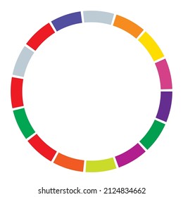 16 part, section segmented circle. Abstract dashed lines circular geometric element