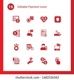 16 payment filled icons set isolated on . Icons set with rent deposit, Tokens, Cryptocurrency, Marketing budget, online store, Taxes, Fork, rental period, Account, Expenses icons.