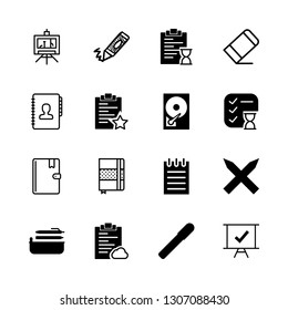 16 pencil icons with pen and list in this set
