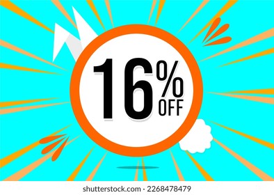 16 percent off. Blue banner with floating orange and white balloon for easter special offer and promotion.