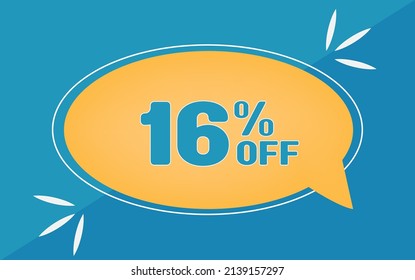 16 por ciento de descuento. Dicount para grandes ventas. Balón amarillo y fondo azul.
