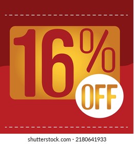 16 percent off. red and orange banner with floating balloon for promotions and offers
