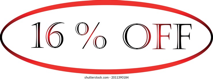 16 percent off red vector symbol. discount symbol, discount promotion, sale discount offer, marketing advertisement, super sale.