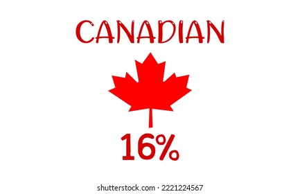 16% percentage Canadian sign label vector art illustration with fantastic font and white background. Canada vector symbol maple leaf clip art.
