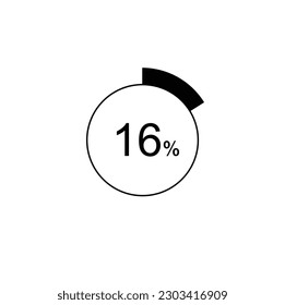 16% percentage infographic circle icons,16 percents pie chart infographic elements for Illustration, business, web design.