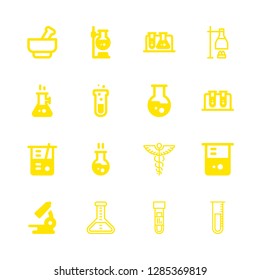 16 pharmaceutical icons with lab experiment and microscope in this set