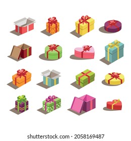16 pieces of different boxes on a white background - Vector illustration