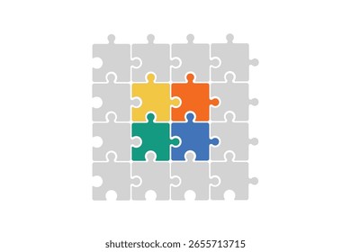16 peças de infográfico quebra-cabeça. Conjunto de vetor de peças de quebra-cabeça. Quebra-cabeça em fundo branco. Conjunto de peças de quebra-cabeça. Ilustração vetorial