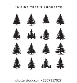 16 pine tree silhouette in black on a white background