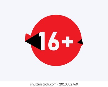 16 plus Age limit icons, 16+ restriction flat sign isolated on white background