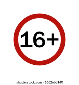 16 plus age restriction sign vector icon.