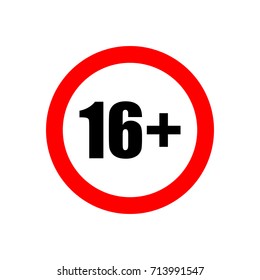 16 plus age restriction sign vector icon.