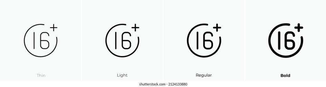 16 plus icon. Thin, Light Regular And Bold style design isolated on white background