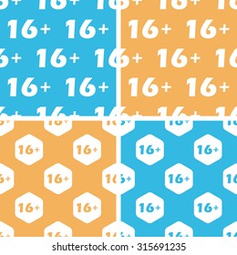 16 plus pattern set, simple and hexagon, on yellow or blue background