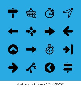 16 pointer icons with design button of curved and straight lines and straight right arrow in this set