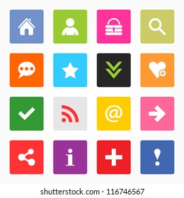 16 popular colors icon with basic sign. Simple rounded square shape internet button on gray background. Contemporary modern simple style. This vector illustration web design elements saved 8 eps