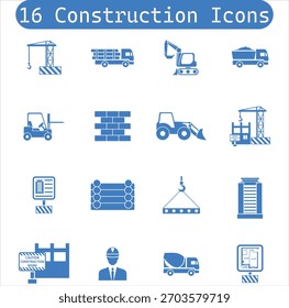16 popular construction icons pack 