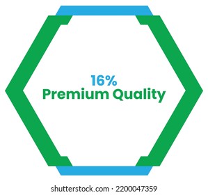 16% Premium Quality Label Sign for product vector art illustration with stylish font and blue green color